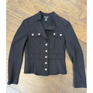 White House Black Market Military Blazer Black Silver Crest Button Jacket 2